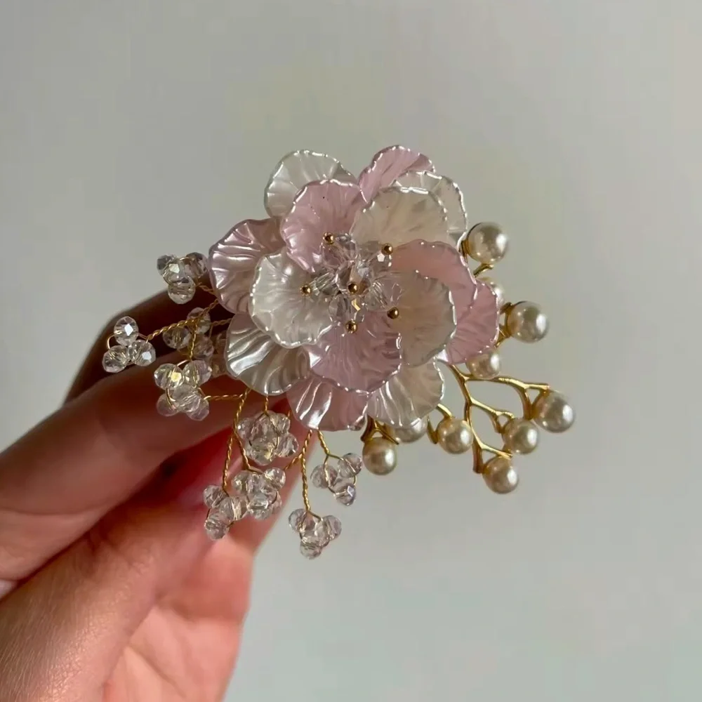 Elegant White Floral Pearl Brooch